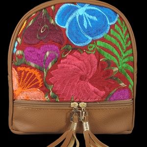 Beautiful Leather Brown Floral Design Bookbag